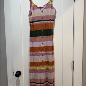 LOFT Striped Multicolor Ribbed Button-Down Maxi Dress